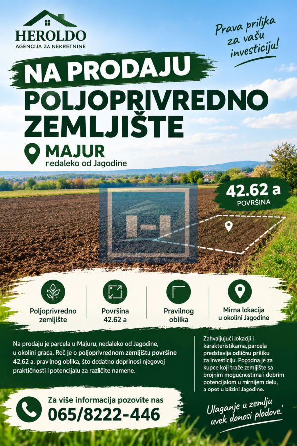 Poljoprivredno zemljište 42,62 a, Majur, Jagodina