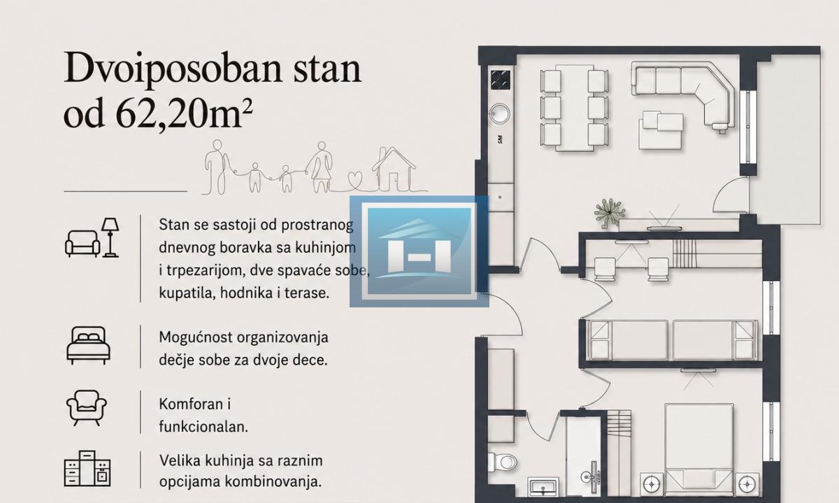 DVOIPOSOBAN STAN U IZGRADNJI SA ODLIČNIM RASPOREDOM I POGLEDOM